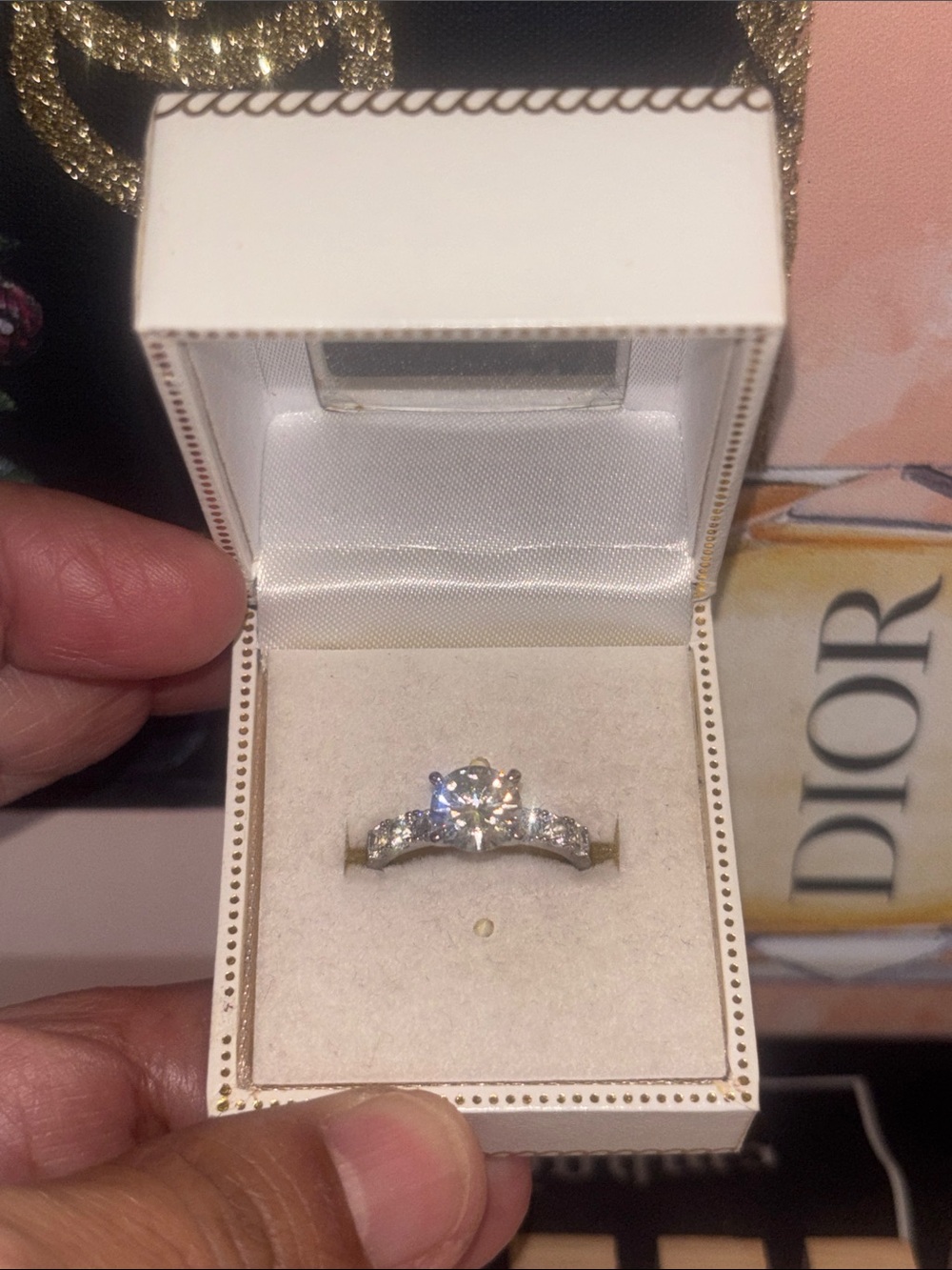 Sparkling White Cubic Zirconia Ring with Gold Accent